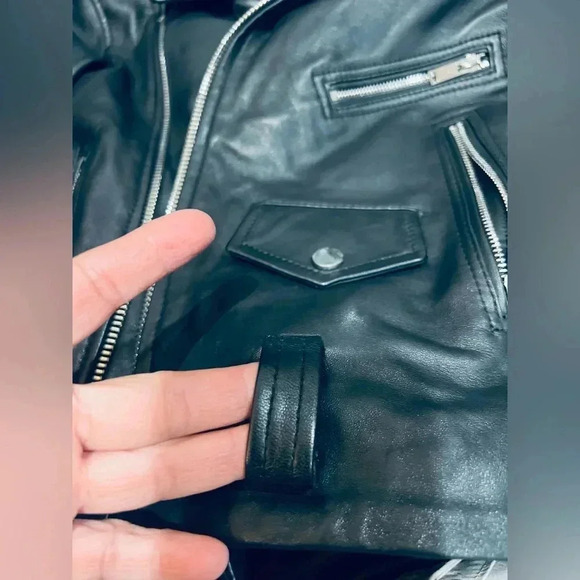 ZARA Womens sz Xs  Vegan leather Cropped Moto Jacket black New - Picture 9 of 15